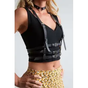 3 Sıralı Gömlek ve T-Shirt Üzeri Şık Deri Kemer ve Choker - APFT615