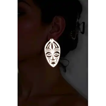 Beyaz Reflektörlü Etnik Yüz Küpe, Tarz Lazer Kesim Küpe - APBJ022