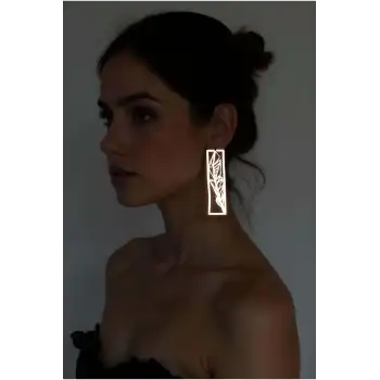 Beyaz Reflektörlü Kuş Tüyü Küpe, BohemTasarım Lazer Kesim Küpe - APBJ025