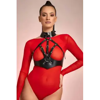 Boyundan Bağlamalı Göğsü Açık Deri Fantazi Sütyen Harness - APFT1286