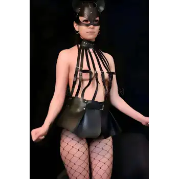 Büstiyer ve Choker Görünümlü Şık Etek Harness - APFT998