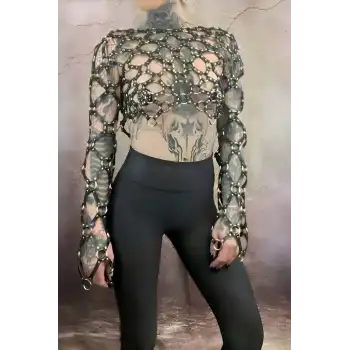 Çapraz Tasarım Uzun Kollu Deri Crop Bağlamalı Büstiyer Harness- APFT1076