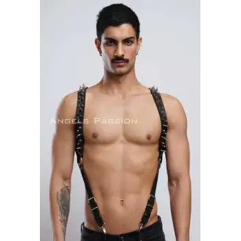 Çivi Detaylı Erkek Göğüs Harness, Erkek Clubwear, Deri Erkek Harness - APFTM203