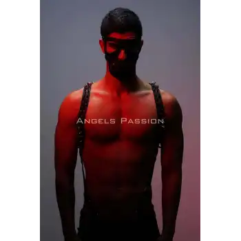 Çivi Detaylı ve Maskeli Erkek Harness Takım, Erkek Clubwear, Erkek Göğüs Harness - APFTM204