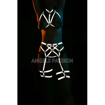 Club Elbiseleri Seksi Karanlıkta Parlayan Reflektörlü Harness Takım - APFT444