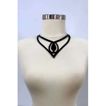 Damla Detaylı Şık Deri Choker, Deri Choker Kolye - APFT1410