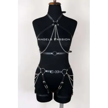 Deri Body Harness, Kadın Deri Fantezi Giyim - APFT1084
