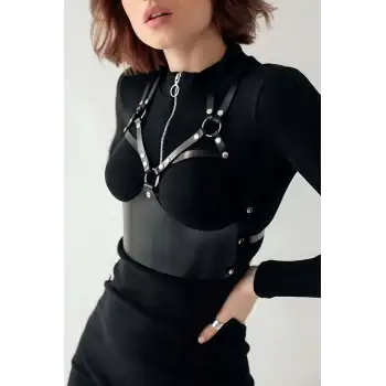 Deri Harness Büstiyer, Şık Deri Korse - APFT872