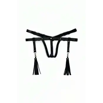 Deri İç Giyim Püsküllü Tanga Harness - APFT439
