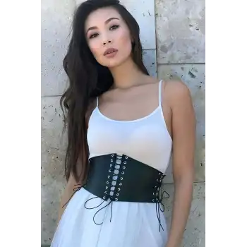 Deri Korse Kemer, İp Detaylı Şık Harness Kemer - APFT607