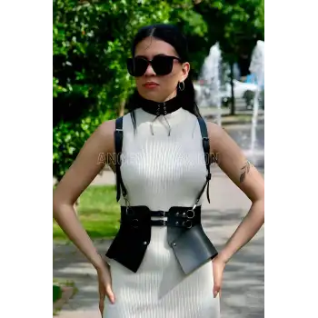 Elbise, T-Shirt ve Gömlek Üzeri Deri Şık Kemer ve Choker Takım - APFT622