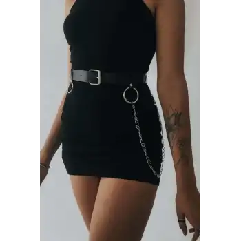 Elbise Üzeri Zincirli Deri Şık Kemer Aksesuar Harness - APFT656
