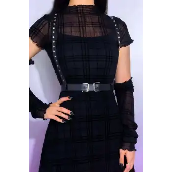 Elbise Üzerine Sık Siyah Deri Kemer - APFT817