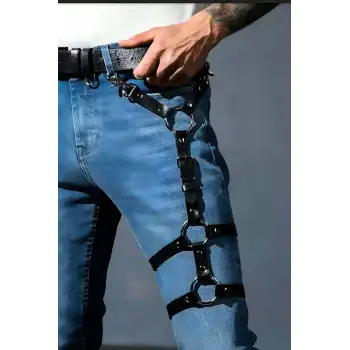 Erkek Bacak Harness, Deri Bacak Aksesuarı, Fantazi Erkek Dış Giyim - APFTM176