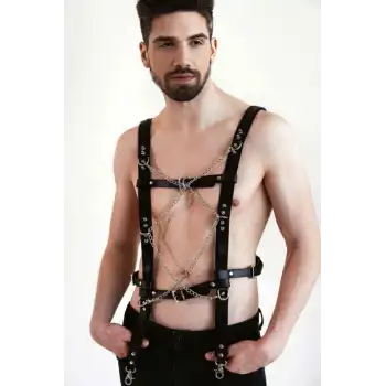 Erkek Deri Zincirli Göğüs Harness - APFTM215