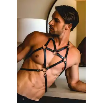 Erkek Fantazi Deri Harness Ve Kelepçe Takım - APFTM75