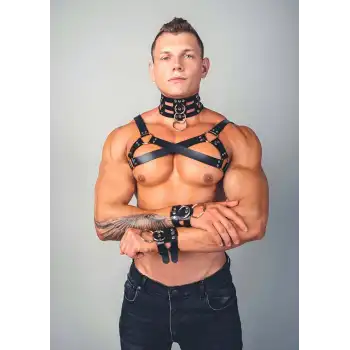 Erkek Fantazi Giyim Harness Tasma ve Bileklik Takım - APFTM55