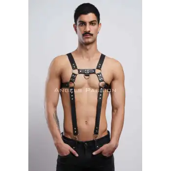 Erkek Göğüs Harness, Erkek Deri Pantolon Askısı, Erkek Clubwear - APFTM23