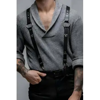 Erkek Kemer Pantolon Askısı, Şık Deri Erkek Vücut Kemeri - APFTM175