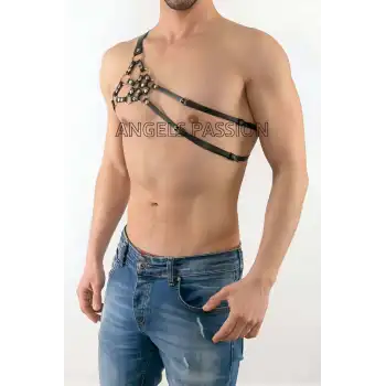 Erkek Tek Omuz Deri Harness - Erkek Fantazi İç Giyim - Erkek Deri Erotik İç Giyim - APFTM14