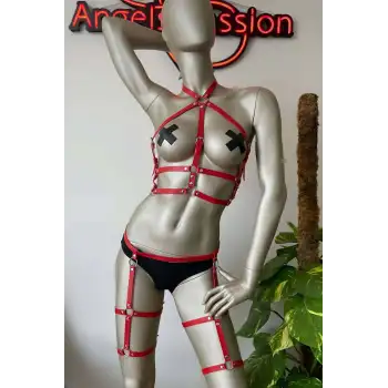 Fantazi Deri Jartiyer ve Göğüs Harness Takım - APFT272