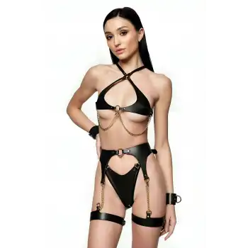 Fantezi Deri Harness Takım, Şık Deri Jartiyer Harness Takımı - APFT1219