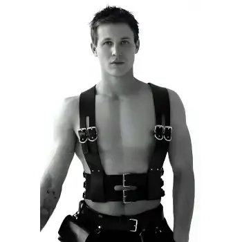 Fantezi Erkek Giyim, Deri Erkek Giyim, Deri Kelepçeli Erkek Harness - APFTM118