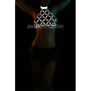 File Görünümlü Seksi Göğüs Üzeri Reflektörlü Harness - Karanlıkta Parlar - APFT443