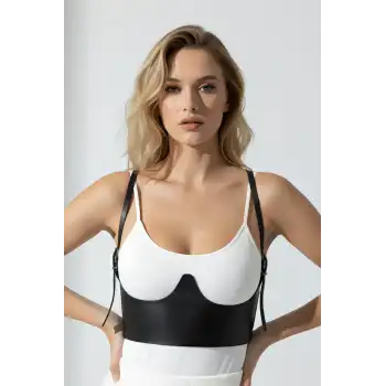 Göğüs Altı Detaylı Askılı Deri Korse Bel Kemeri - APFT614