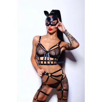 Göğüs Altı Kafes Detaylı Jartiyer Harness Takım - APFT390