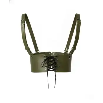 Haki Deri Kadın Elbise Kemeri, Omuzdan Askılı Elbise Kemeri - APFT1429