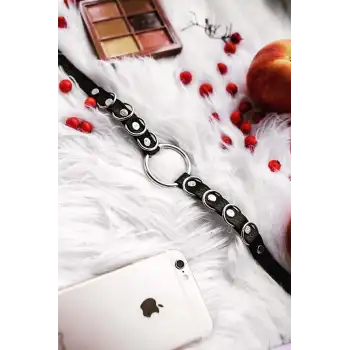 Halka Detaylı Ayarlanabilir Şık Deri Choker Boyun Aksesuar - APFT666