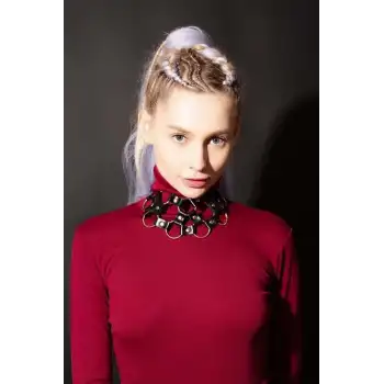 Halka Detaylı Deri Choker Boyun Aksesuar - APFT657-S1