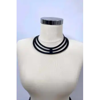 Halka Detraylı Şık Deri Choker, Deri Kolye - APFT1413