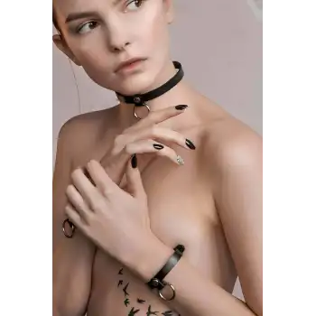 Halkalı Deri Tasma ve Bileklik Takım - APFT239