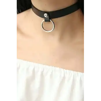 Halkalı Şık Deri Choker Tasma - APFT253