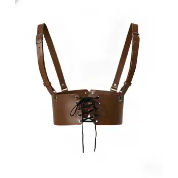 Kahverengi Deri Kadın Elbise Kemeri, Omuzdan Askılı Elbise Kemeri - APFT1429