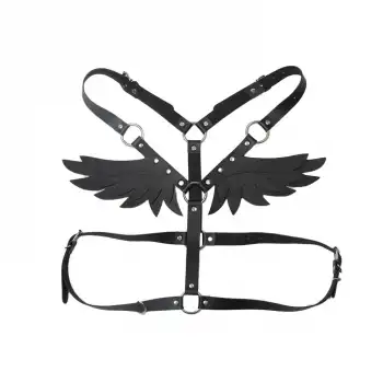 Kanat Tasarımlı Deri Harness Gövde Aksesuarı Siyah