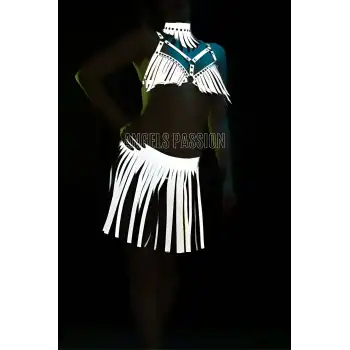 Karanlıkta Parlayan Püsküllü Etekli Seksi Harness Takım - APFT482