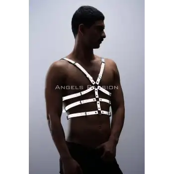 Karanlıkta Parlayan - Reflektörlü Erkek Göğüs Harness, T-Shirt Üzeri Harness - APFTM38