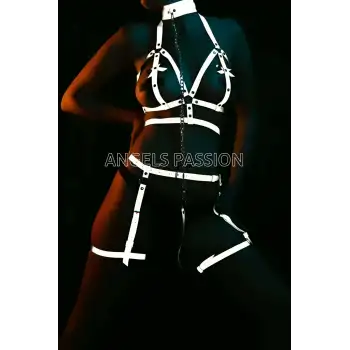 Karanlıkta Parlayan Seksi Reflektörlü Jartiyer Tasma Takım - APFT457