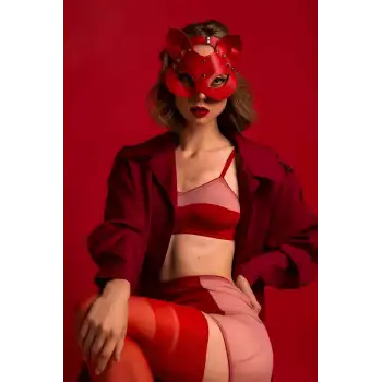 Kedi Kulaklı Deri Fantazi Maske - APFT782