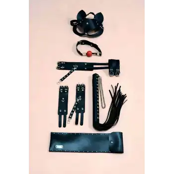 Kelepçe Kırbaç Set, 5li Set, El - Ayak Kelepçesi, Maske, Ağız Topu - APFT1307