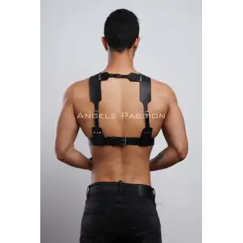 Kelepçeli Erkek Göğüs Harness, Deri Erkek Fantezi Harness, Kelepçeli Erkek Harness - APFTM121