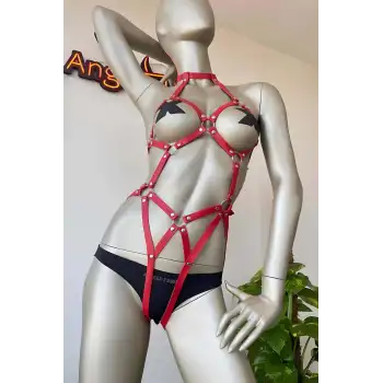 Kırmızı Deri Dansçı Özel Harness
