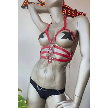 Kırmızı Deri Harness Fantazi Giyim