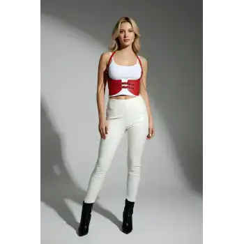 Kırmızı Renk Kalın Kadın Kemeri, Elbise Kemeri, Şık Deri Kemer, Deri Kemer Harness - APFT605
