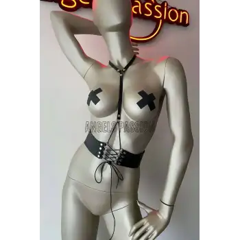 Klipsli Deri Korse Harness - Deri Korse Elbise - APFT594