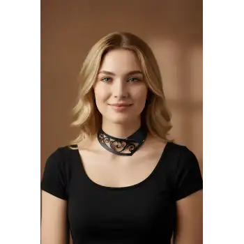 Lazer Kesim 2 parça Şık Deri Choker, Deri Kolye - APFT1423