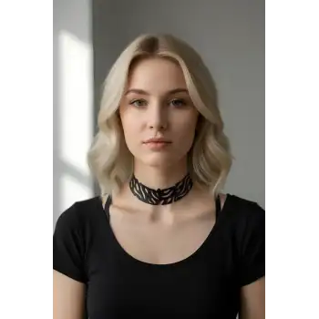 Lazer Kesim Deri Choker, Deri Kolye - APFT1427